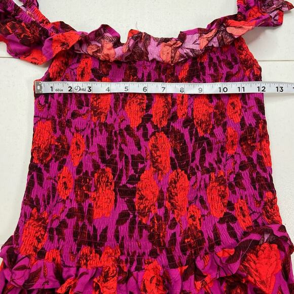 Abel The Label Maxi Dress Womens Medium Pink Red Floral Tiered Boho Off Shoulder - Picture 8 of 12